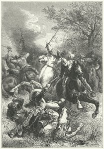 イギリス内戦で王党派の騎兵と戦うクロムウェルのアイアンサイド（版画