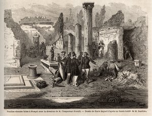 フィオレッリ検査官の指揮によるポンペイの発掘、エドゥアール・シャルトンの「Pompei et les Pompeiens」からの挿絵