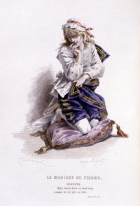 エドゥアール・フルニエによるボーマルシェ（1732-1799）の全作品。エミール・バヤールによるドローイング。エド。Laplace, Sanchez et Cie, Paris 1876年。これは "フィガロの結婚 "のシュザンヌです。 作： Emile Antoine Bayard