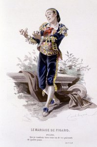 エドゥアール・フルニエによるボーマルシェ（1732-1799）の全作品。エミール・バヤールによるドローイング。エド。Laplace, Sanchez et Cie, Paris 1876年。これは "フィガロの結婚 "のフィガロです。 作： Emile Antoine Bayard