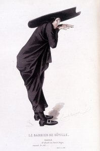 エドゥアール・フルニエによるボーマルシェ（1732-1799）の全作品。エミール・バヤールによるドローイング。エド。Laplace, Sanchez et Cie, Paris 1876年。これは「セビリアの理髪師」のバジールです。 作： Emile Antoine Bayard