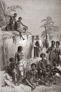 ハワイアンカメハメハ1世とその戦士たち、「手の中の世界」のイラスト、1878年に公開（彫刻）