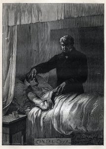 死んだファンティーヌの目を閉じるジャン・バルジャン - エミール・バイヤール（1837-1891）による『ミゼラブル - 第一部』の挿絵。ヴィクトル・ユーゴー（1802-1885）作『ファンティーヌ』1862年