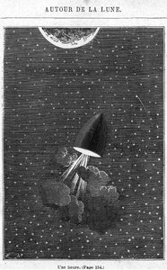 月に向けて出発、ジュールヴェルヌ（1828-1905）による「月の周り」のイラストパリ、ヘッツェル、アンリテオフィルヒルディブランド（1824-97）による彫刻 作： Emile Antoine Bayard