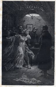 ジャベールに逮捕されたファンティーヌを助けに来たムッシュ・マドレーヌ - エミール・バイヤール（1837-1891）による「Les miserables - Premiere partie」の挿絵。ヴィクトル・ユーゴー（1802-1885）の『ファンティーヌ』（1862年）の挿絵 作： Emile Antoine Bayard