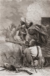 1878年のイギリス統治下、パキスタンのハザラの山でイギリスと戦う北アフガン反逆者 作： Emile Antoine Bayard