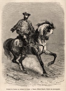1870年から1874年にかけてエンジニアのA.ブレッソンが「Le tour du monde」に掲載したアカタマとカラコレス（南アメリカ）の砂漠での物語を描いたエミール・バヤールの絵をもとに、旅行用の衣装を着て馬上にいる著者の肖像をエングレーヴィングしたもの。 作： Emile Antoine Bayard