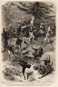 自然の中で絵を描くために街の高台に出発した探検隊のメンバーの一人、トンヘイ（またはトンヘイ）を支配する高台にいるリクセは、好奇心旺盛な群衆に追われ、それぞれが可能な限り近くで見たいと総力戦を宣言する。 作： Emile Antoine Bayard
