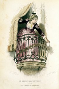 セビリアの理髪師」のロジーヌ......エミール・バイヤールが描いた「ボーマルシェの作品集」の中で、ラプラス・サンシュ社が編集したもの。 作： Emile Antoine Bayard