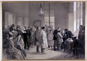 1886年、師範学校の実験室での予防接種の様子（図面 作： Emile Antoine Bayard