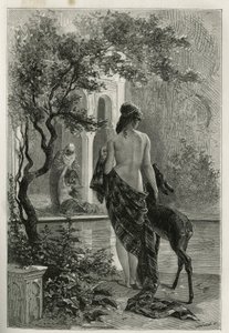 Un jardin à Fes（フェスの庭）：1875年にエドモンド・デ・アミシスが描いたモロッコの物語を説明するためにエミール・バイヤールが描いたエングレーヴィングで、エドゥアール・シャルトンの指揮のもと「tour du monde」に掲載された。 作： Emile Antoine Bayard