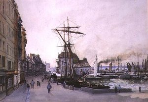 オンフルールの波止場（水彩画）