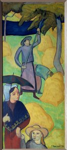 リンゴのゴーティング。果樹園からリンゴを摘む。エミール・ベルナール（1868-1941）の絵 作： Emile Bernard