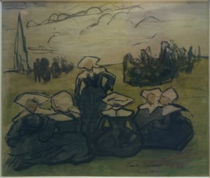 牧草地のブルターニュの女性 作： Emile Bernard