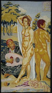Geborduurd テーブル; 二人の入浴者 作： Emile Bernard