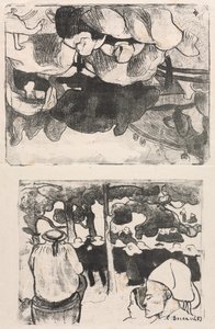 Les Bretonneries: 干し草の山を作るブルトンの女性 (Bretonnes Faisant les Foins) とブルターニュでの結婚式 (La Noce en Bretange) 作： Emile Bernard