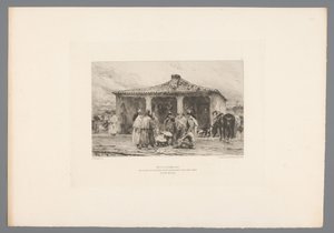 イーーン収容所の集団兵士 メッツ 1870 年 10 月 8 日 / モーゼル砦の聖シモン広場にある孤立した騎兵隊の野営地 (オブジェクトのタイトル) France etsen uit 1875 (シリーズタイトル) 1875年のエッチング（連載タイトル） 作： Emile Boilvin