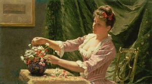 花を生ける若い女性 作： Emile Claus