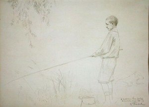 釣りをする少年 作： Emile Friant