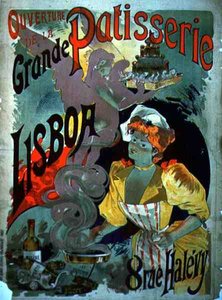 1895年頃、パリの「グランド・パティスリー・リスボアの開店」の広告ポスター（カラーリトグラフ） 作： Emile Georges Giran