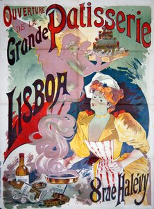 1895年頃、パリの「グランド・パティスリー・リスボアの開店」の広告ポスター（カラーリトグラフ） 作： Emile Georges Giran