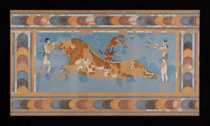 クノッソスのミノス宮殿から復元されたタウレアドールのフレスコ画 (Evans Fresco Drawing N/4)