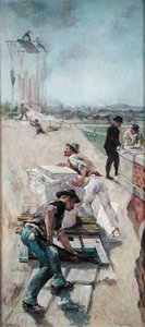 パリ、オテル ド ヴィルを建設する労働者 作： Emile Henri Blanchon
