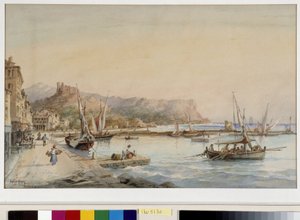 カシス港の眺め エミール・アンリ作水彩画 (1822-1920) マルセイユのプロヴァンス財団に敬意を表して 作： Emile Henry