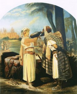 リベカはしもべに飲み物を与える 作： Emile Jean Horace Vernet