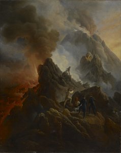 ベスビオ噴火、芸術家とその父、カール・ヴェルネ、フォアグラウンド。 1822 作： Emile Jean Horace Vernet
