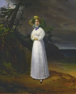 1825年のロマンチックな風景の少女 作： Emile Jean Horace Vernet