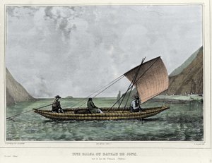 チチカカ湖(ボリビア)のバルサまたはラッセル船。Emile Lassalle（1813-1871）によるリトグラフ - Alcide D