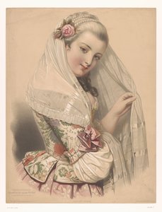 彼女の髪にバラを持つベールをかぶった若い女性 バラのムース (タイトルのオブジェクト) 選抜芸術家研究（連載タイトル） Études choisies (オブジェクトのシリーズ タイトル) 作： Emile Lassalle