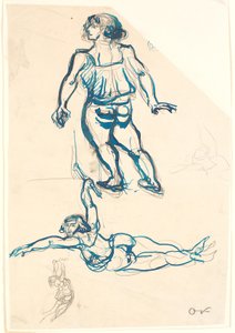 空中ブランコと歩行の女性アクロバットの 3 つの研究。 作： Emile Othon Friesz