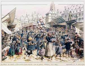 ストラスブールのクレベール広場のクリスマス マーケット 作： Emile Schweitzer