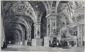 18世紀のヴァチカン図書館の内観。フランソワ・パンニーニの図面からテロンが描いたもの。