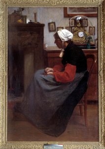 Simple heart 素朴なインテリアの中で、椅子に座って眠る老いた農夫。エミール・トロンシー（1859-1943）の作品。パリ、リュクサンブール宮殿 DR 作： Emile Troncy