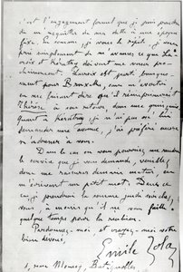 ゾラからエドゥアールマネへの手紙（1832-83）1868（紙にペンとインク） 作： Emile Zola