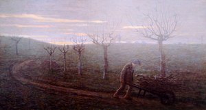 森からの帰り道」 エミリオ・ロンゴーニ（1859-1932） 油彩・キャンバス 67x120cm 作： Emilio Longoni