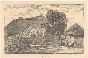 干し草の納屋のある農場 作： Emilius Wilhelmus Dehé (signed by artist)
