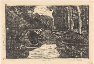 森の中の運河に架かる橋 作： Emilius Wilhelmus Dehé (signed by artist)