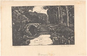 森の中の運河に架かる橋 作： Emilius Wilhelmus Dehé (signed by artist)