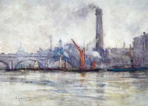 「堤防からのウォータールー橋とセントポール」、c1875-1934 作： Emily Murray Paterson