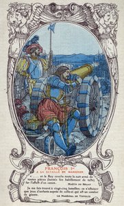 1515 年 9 月 13 日と 14 日のマリニャンの戦いでのフランス国王フランソワ 1 世 (1494-1547)。エマニュエル ブランシュ (1880-1946) による 1914 年の彫刻。DR プライベート コレクション。 作： Emmanuel Blanche