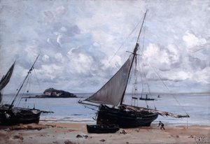 1884年のサンジャンでの浜辺のボート 作： Emmanuel Lansyer