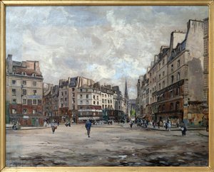 1888年のモベール広場、エマニュエル・モーリス・ランシエ（1835-1893）によるロワの絵画、1889年の世界博覧会のためにセーヌ県から委託された一連のキャンバスの一部。写真、KIM Youngtae、パリ、カルナヴァレ美術館。 作： Emmanuel Lansyer