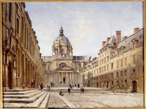 パリの旧ソルボンヌ大学の中庭。エマニュエル・ランシエ（1835-1893）の絵 作： Emmanuel Lansyer
