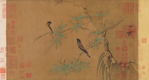 フィンチと竹、12 世紀初頭。 作： Emperor Huizong