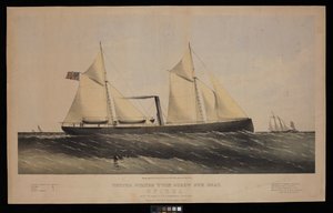 アメリカのツインスクリュー砲艦。スピレアSaml H Pouk Fairhaven Connによって建造された。1864... (リトグラフ、カラー) 作： Endicott Endicott