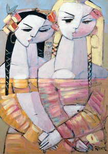 髪の毛に花を添えて』2008年（油彩・ボード 作： Endre Roder